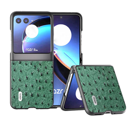 For Motorola Razr 40 Ultra ABEEL Genuine Leather Ostrich Texture Phone Case(Green) by buy2fix