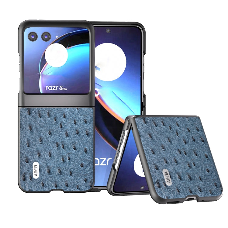 For Motorola Razr 40 Ultra ABEEL Genuine Leather Ostrich Texture Phone Case(Blue) by buy2fix