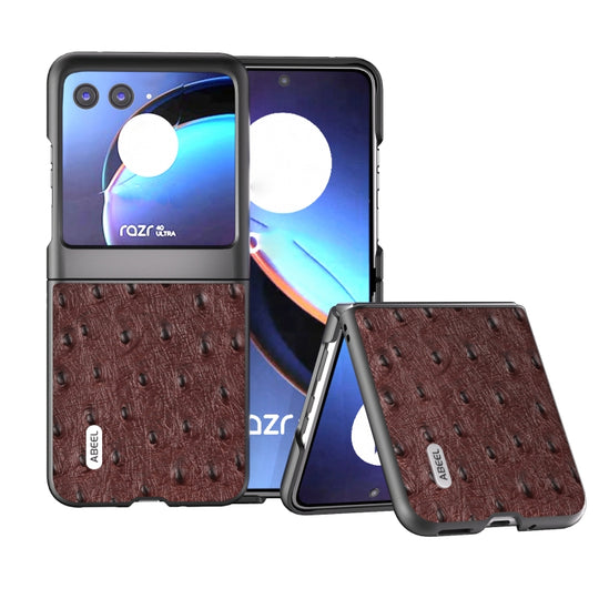 For Motorola Razr 40 Ultra ABEEL Genuine Leather Ostrich Texture Phone Case(Coffee)
