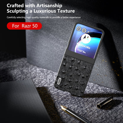 For Motorola Razr 50 ABEEL Genuine Leather Ostrich Texture Phone Case(Black) by buy2fix