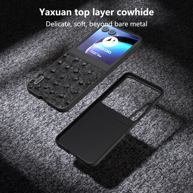 For Motorola Razr 50 ABEEL Genuine Leather Ostrich Texture Phone Case(Black) by buy2fix