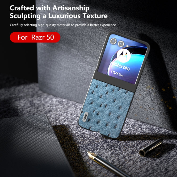 For Motorola Razr 50 ABEEL Genuine Leather Ostrich Texture Phone Case(Blue) by buy2fix