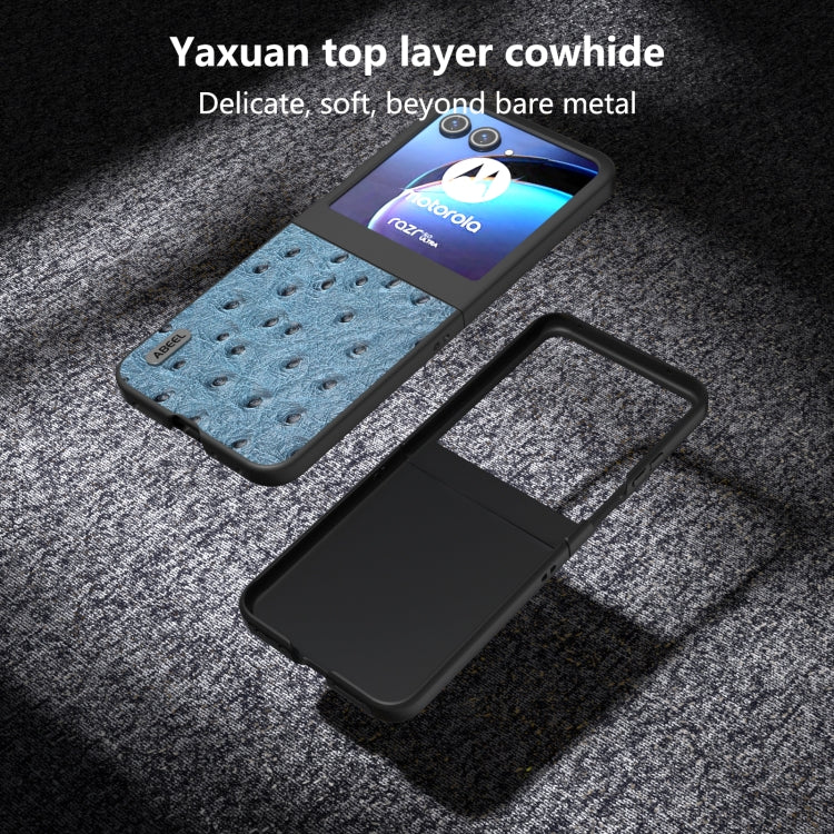 For Motorola Razr 50 ABEEL Genuine Leather Ostrich Texture Phone Case(Blue) by buy2fix