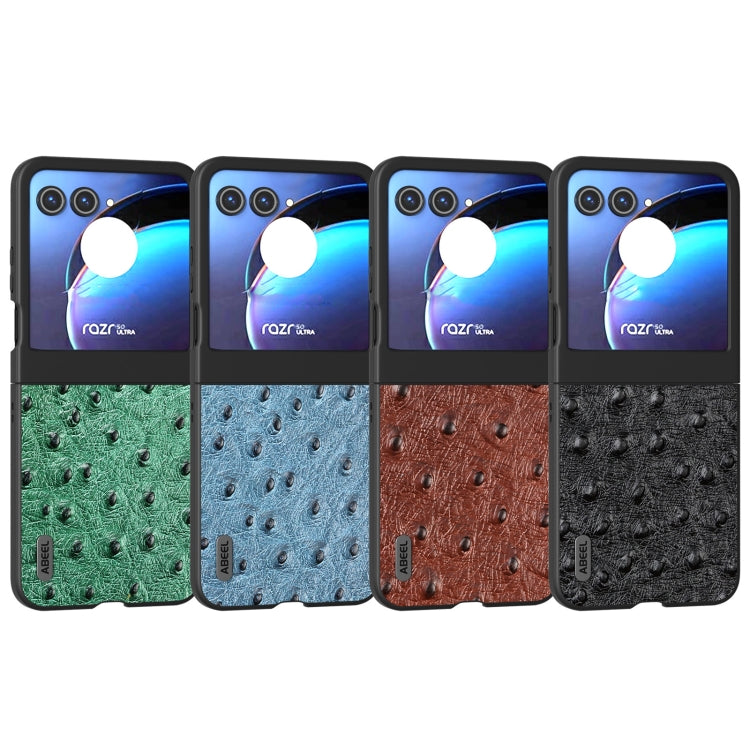 For Motorola Razr 50 ABEEL Genuine Leather Ostrich Texture Phone Case(Blue) by buy2fix