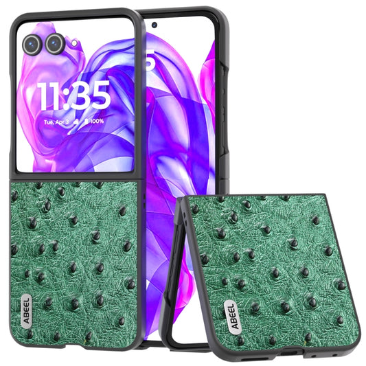 For Motorola Razr 50 Ultra ABEEL Genuine Leather Ostrich Texture Phone Case(Green) by buy2fix