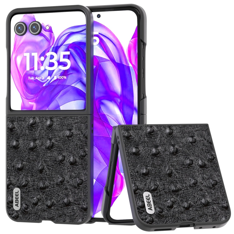 For Motorola Razr 50 Ultra ABEEL Genuine Leather Ostrich Texture Phone Case(Black) by buy2fix
