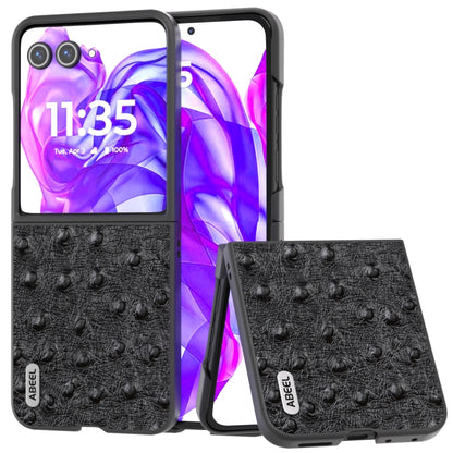 For Motorola Razr 50 Ultra ABEEL Genuine Leather Ostrich Texture Phone Case(Black) by buy2fix