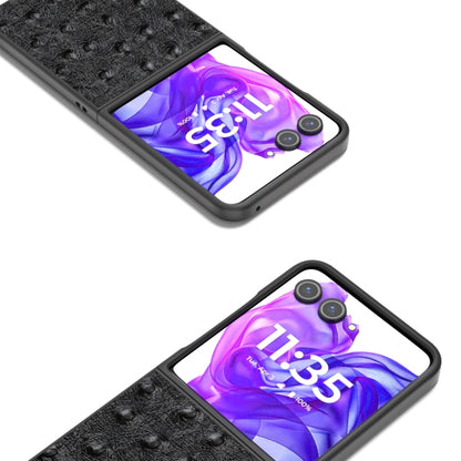 For Motorola Razr 50 Ultra ABEEL Genuine Leather Ostrich Texture Phone Case(Black) by buy2fix