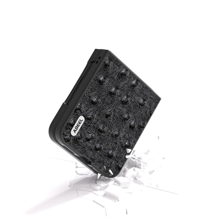 For Motorola Razr 50 Ultra ABEEL Genuine Leather Ostrich Texture Phone Case(Black) by buy2fix