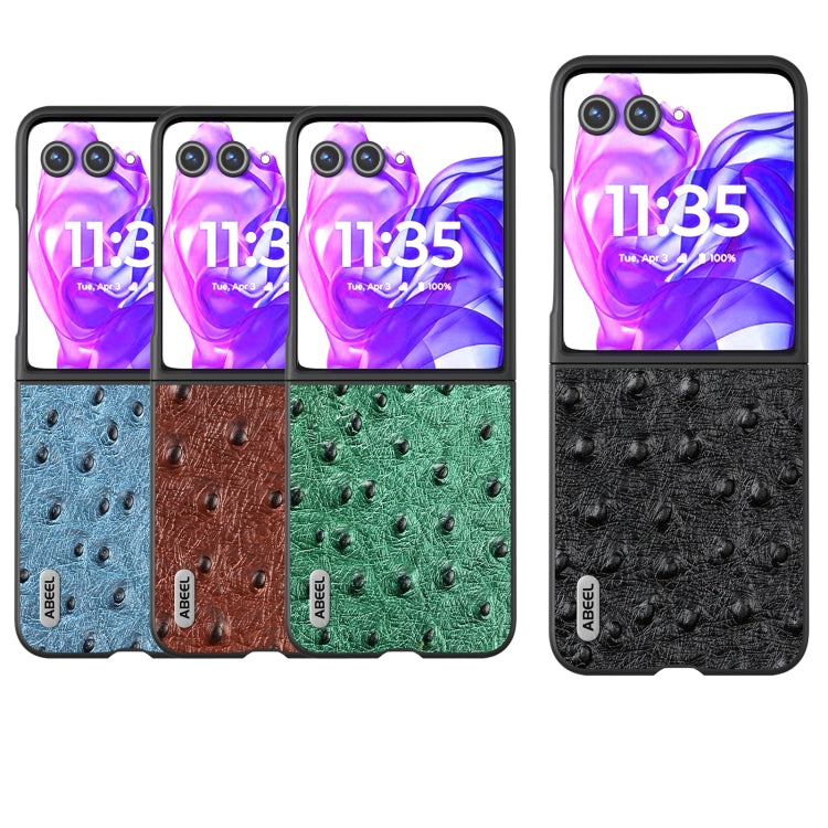 For Motorola Razr 50 Ultra ABEEL Genuine Leather Ostrich Texture Phone Case(Black) by buy2fix