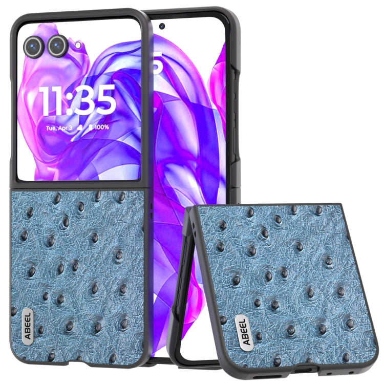 For Motorola Razr 50 Ultra ABEEL Genuine Leather Ostrich Texture Phone Case(Blue) by buy2fix