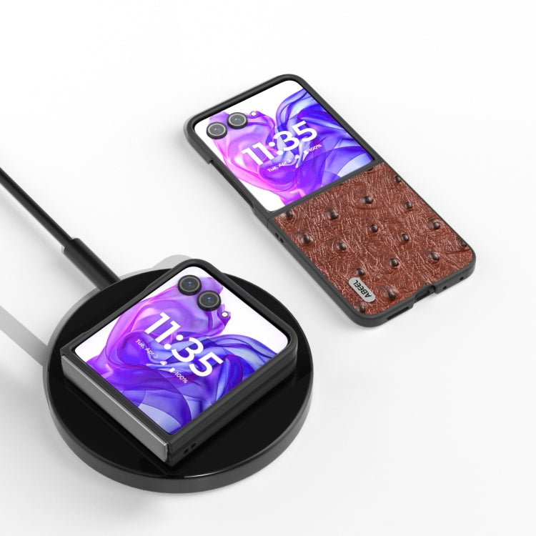 For Motorola Razr 50 Ultra ABEEL Genuine Leather Ostrich Texture Phone Case(Coffee) by buy2fix