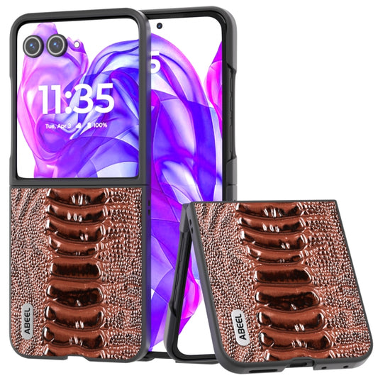 For Motorola Razr 50 Ultra ABEEL Genuine Leather Weilai Series Phone Case(Coffee) by buy2fix