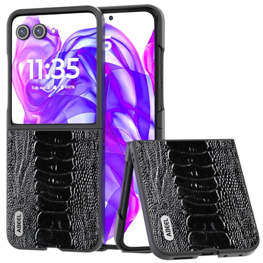 For Motorola Razr 50 Ultra ABEEL Genuine Leather Weilai Series Phone Case(Black) by buy2fix