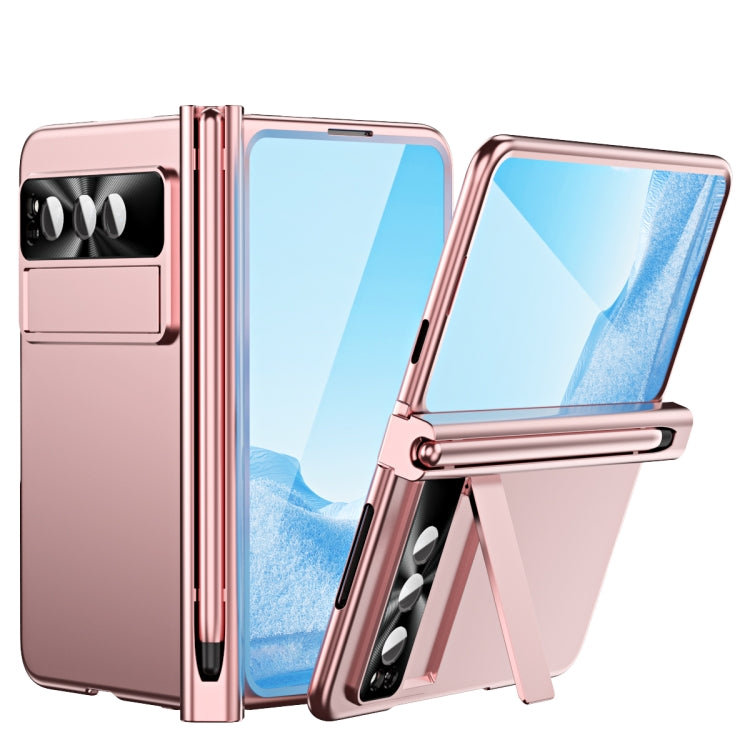 For Google Pixel Fold Integrated Electroplating Pen Slot Folding Phone Case with Stylus(Pink) - Google Cases by buy2fix | Online Shopping UK | buy2fix