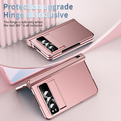 For Google Pixel Fold Integrated Electroplating Pen Slot Folding Phone Case with Stylus(Pink) - Google Cases by buy2fix | Online Shopping UK | buy2fix