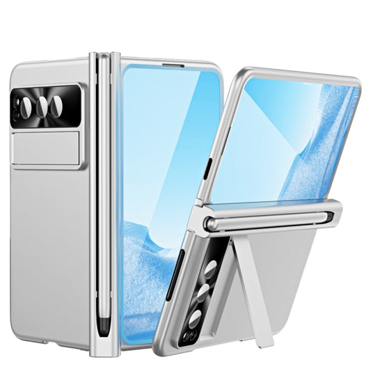 For Google Pixel Fold Integrated Electroplating Pen Slot Folding Phone Case with Stylus(Silver) by buy2fix