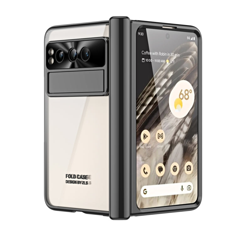 For Google Pixel Fold Integrated Electroplating Folding Phone Case with Hinge(Black) by buy2fix