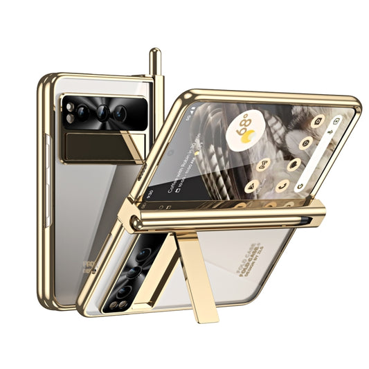 For Google Pixel Fold Integrated Electroplating Folding Phone Case with Pen Slot(Tyrant Gold) by buy2fix
