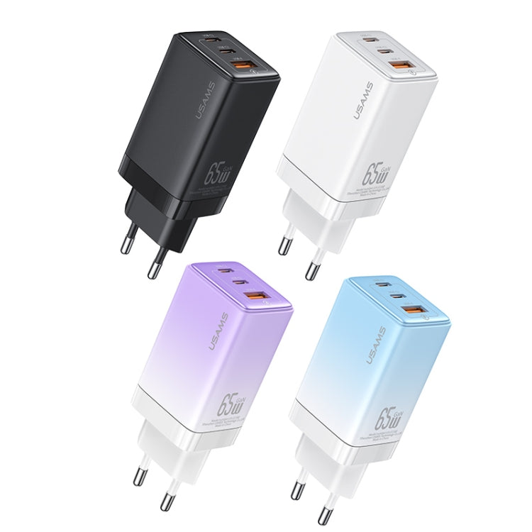 USAMS US-CC180 65W ACC Three Ports GaN Charger, EU Plug(Gradient Purple) - USB Charger by USAMS | Online Shopping UK | buy2fix