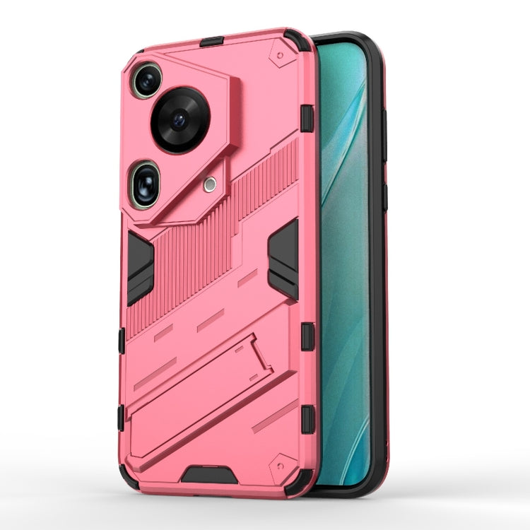 For Huawei Pura 70 Ultra Punk Armor 2 in 1 PC + TPU Phone Case with Holder(Light Red) - Huawei Cases by buy2fix | Online Shopping UK | buy2fix