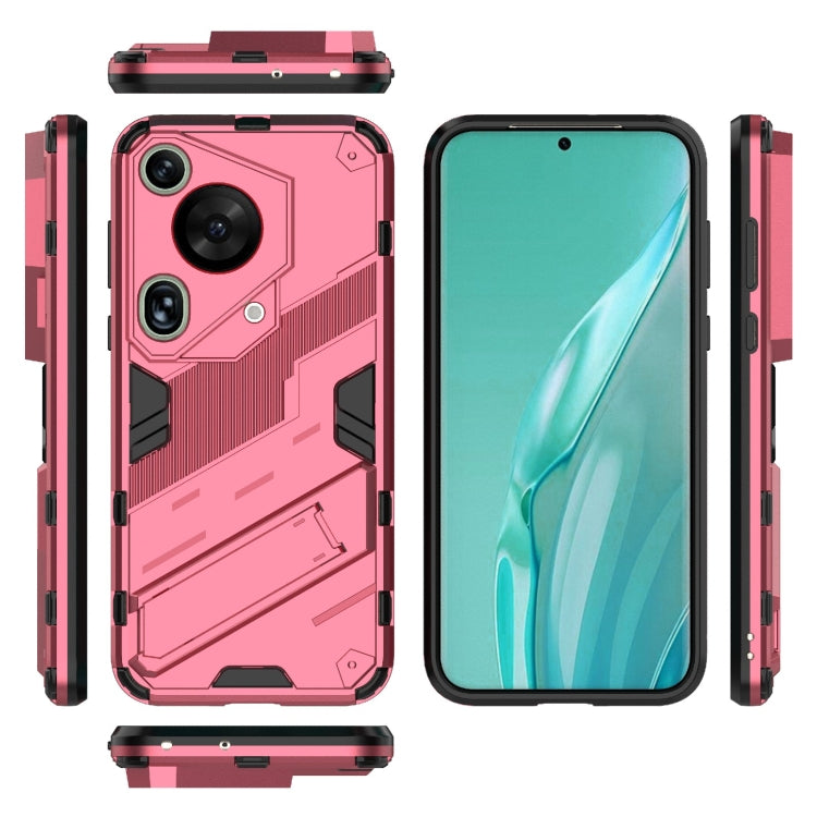 For Huawei Pura 70 Ultra Punk Armor 2 in 1 PC + TPU Phone Case with Holder(Light Red) - Huawei Cases by buy2fix | Online Shopping UK | buy2fix