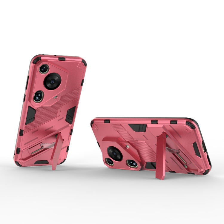 For Huawei Pura 70 Ultra Punk Armor 2 in 1 PC + TPU Phone Case with Holder(Light Red) - Huawei Cases by buy2fix | Online Shopping UK | buy2fix