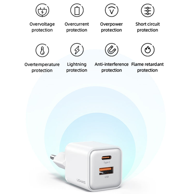 USAMS US-CC189 PD 30W USB+USB-C/Type-C Dual Port Electroplating Charger, EU Plug(Black) - USB Charger by USAMS | Online Shopping UK | buy2fix