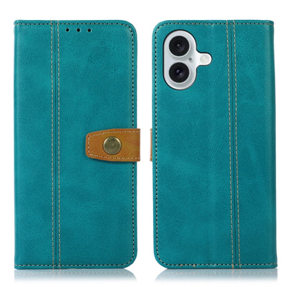 For iPhone 16 Plus Stitching Thread Calf Texture Leather Phone Case(Light Green) - iPhone 16 Plus Cases by buy2fix | Online Shopping UK | buy2fix