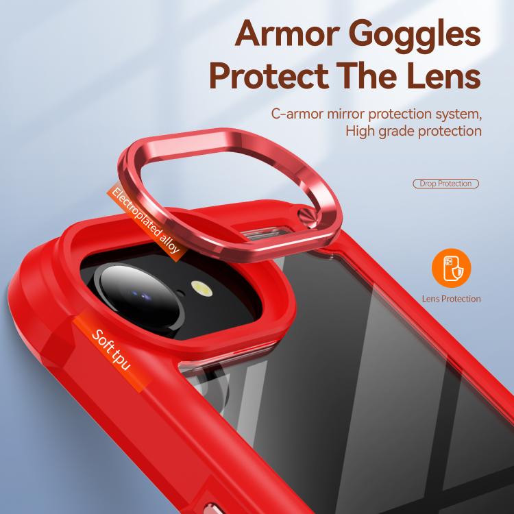 For iPhone 16e TPU + PC Lens Protection Phone Case(Red) - iPhone 16e Cases by buy2fix | Online Shopping UK | buy2fix