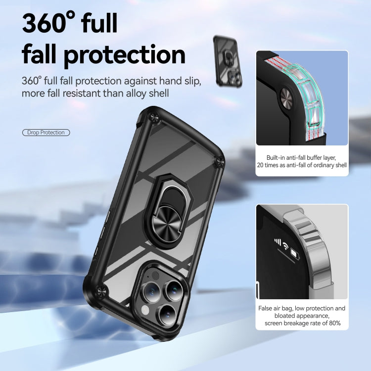 For iPhone 16 Pro Max TPU + PC Lens Protection Phone Case with Ring Holder(Black) - iPhone 16 Pro Max Cases by buy2fix | Online Shopping UK | buy2fix