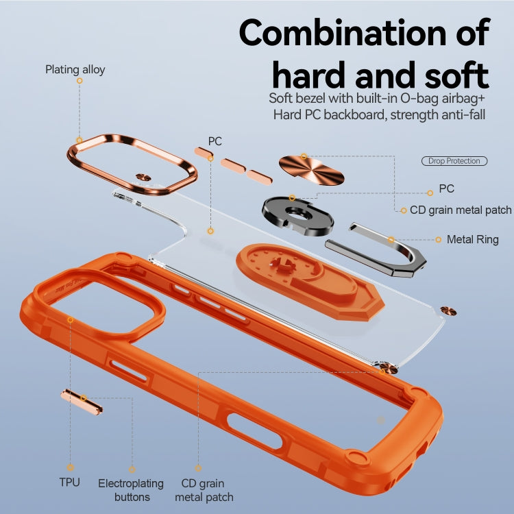 For iPhone 16 Pro TPU + PC Lens Protection Phone Case with Ring Holder(Orange) - iPhone 16 Pro Cases by buy2fix | Online Shopping UK | buy2fix