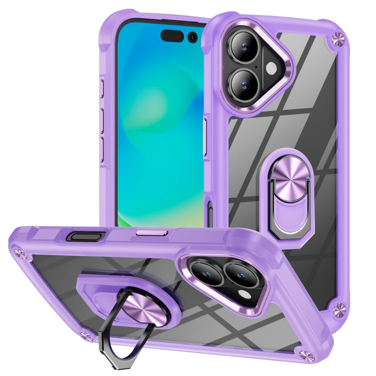 For iPhone 16 Plus TPU + PC Lens Protection Phone Case with Ring Holder(Purple) - iPhone 16 Plus Cases by buy2fix | Online Shopping UK | buy2fix