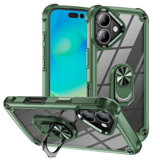 For iPhone 16 TPU + PC Lens Protection Phone Case with Ring Holder(Green) - iPhone 16 Cases by buy2fix | Online Shopping UK | buy2fix