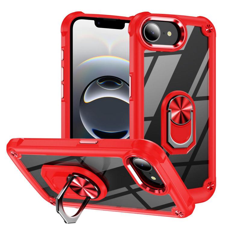 For iPhone 16e TPU + PC Lens Protection Phone Case with Ring Holder(Red) - iPhone 16e Cases by buy2fix | Online Shopping UK | buy2fix
