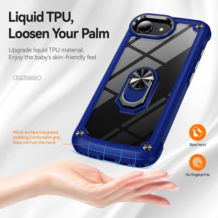For iPhone 16e TPU + PC Lens Protection Phone Case with Ring Holder(Blue) - iPhone 16e Cases by buy2fix | Online Shopping UK | buy2fix