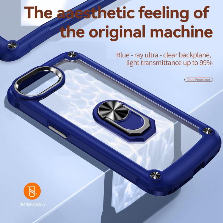 For iPhone 16e TPU + PC Lens Protection Phone Case with Ring Holder(Blue) - iPhone 16e Cases by buy2fix | Online Shopping UK | buy2fix