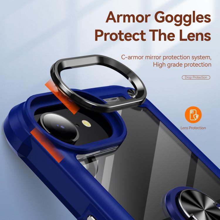 For iPhone 16e TPU + PC Lens Protection Phone Case with Ring Holder(Blue) - iPhone 16e Cases by buy2fix | Online Shopping UK | buy2fix
