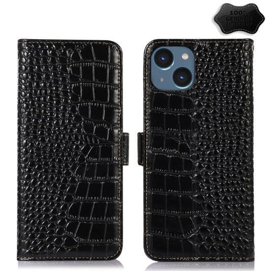 For iPhone 15 Plus Crocodile Top Layer Cowhide Leather Phone Case(Black) - iPhone 15 Plus Cases by buy2fix | Online Shopping UK | buy2fix