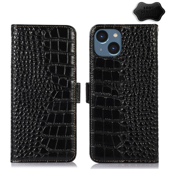 For iPhone 15 Plus Crocodile Top Layer Cowhide Leather Phone Case(Black)