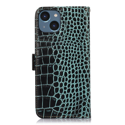 For iPhone 15 Plus Crocodile Top Layer Cowhide Leather Phone Case(Green) - iPhone 15 Plus Cases by buy2fix | Online Shopping UK | buy2fix