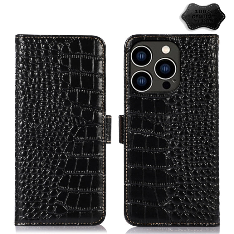 For iPhone 15 Pro Max Crocodile Top Layer Cowhide Leather Phone Case(Black) - iPhone 15 Pro Max Cases by buy2fix | Online Shopping UK | buy2fix
