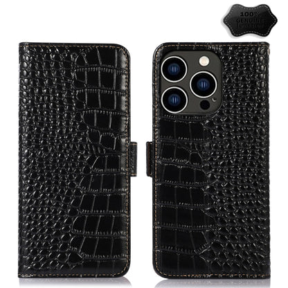 For iPhone 15 Pro Max Crocodile Top Layer Cowhide Leather Phone Case(Black) - iPhone 15 Pro Max Cases by buy2fix | Online Shopping UK | buy2fix