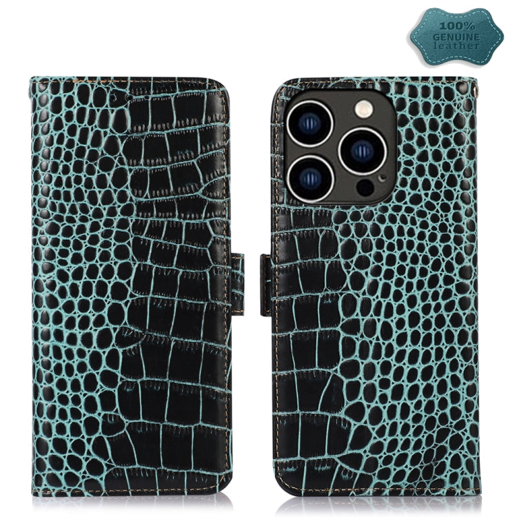 For iPhone 15 Pro Max Crocodile Top Layer Cowhide Leather Phone Case(Green) - iPhone 15 Pro Max Cases by buy2fix | Online Shopping UK | buy2fix