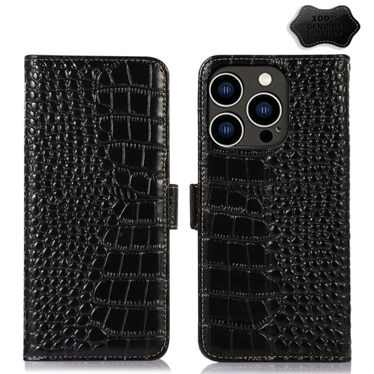 For iPhone 15 Pro Crocodile Top Layer Cowhide Leather Phone Case(Black) - iPhone 15 Pro Cases by buy2fix | Online Shopping UK | buy2fix