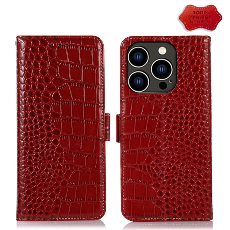 For iPhone 15 Pro Crocodile Top Layer Cowhide Leather Phone Case(Red) - iPhone 15 Pro Cases by buy2fix | Online Shopping UK | buy2fix