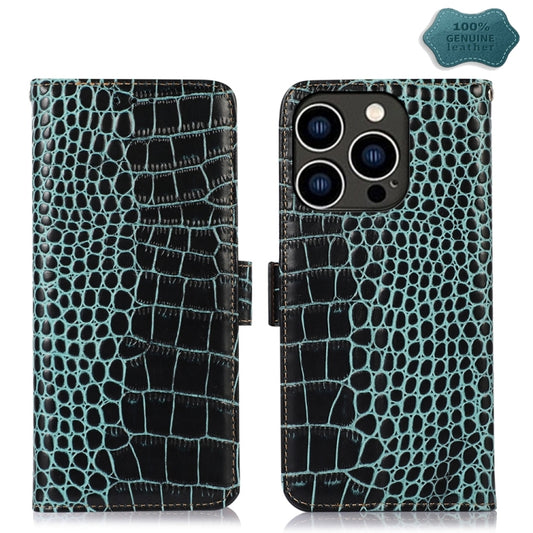 For iPhone 15 Pro Crocodile Top Layer Cowhide Leather Phone Case(Green) - iPhone 15 Pro Cases by buy2fix | Online Shopping UK | buy2fix