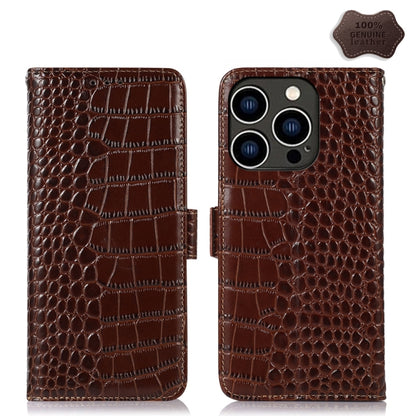 For iPhone 15 Pro Crocodile Top Layer Cowhide Leather Phone Case(Brown) - iPhone 15 Pro Cases by buy2fix | Online Shopping UK | buy2fix