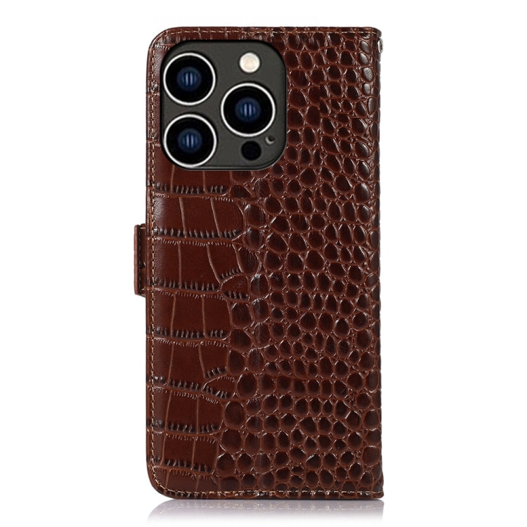 For iPhone 15 Pro Crocodile Top Layer Cowhide Leather Phone Case(Brown) - iPhone 15 Pro Cases by buy2fix | Online Shopping UK | buy2fix