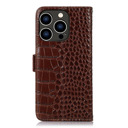 For iPhone 15 Pro Crocodile Top Layer Cowhide Leather Phone Case(Brown) - iPhone 15 Pro Cases by buy2fix | Online Shopping UK | buy2fix